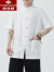 俞兆林夏季中年男士唐装亚麻男款中国风复古盘扣衬衫棉麻上衣新中式青年 黑色 XL