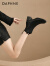 达芙妮（DAPHNE）方头高跟短靴女2024新款秋季单靴黑色粗跟靴子配裙子瘦瘦靴 黑色 35