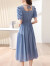拉夏贝尔法式连衣裙女2024夏季新款时尚洋气减龄显瘦收腰气质优雅通勤裙子 蓝色 M