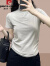 皮尔卡丹品牌复古半高领正肩短袖t恤女2024夏季新款修身显瘦皱褶高腰上衣 红色 M (建议100斤以内)