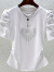 皮尔卡丹（pierre cardin）2024夏装新款设计感泡泡袖短袖T恤修身显瘦蝴蝶结装饰上衣女 白色 XXL