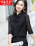 韩依索丝雪纺衬衫女新品夏季薄款五分袖职业装气质中袖衬衣百搭洋气上衣 单件黑色衬衫 S