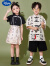 迪士尼（Disney）六一儿童节合唱演出服中国风汉服马面裙小学生运动会表演服装国学 白上衣+黑裤子《短款》+眼镜+扇 100适高90-100cm年龄3-4岁cm