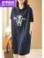 ZENGZHI NIUZAI200斤连帽含点真丝连衣裙女短袖夏季宽松T恤裙小熊休闲卫衣裙新款 深蓝色 2XL 140-160斤