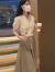 桂雪格夏季短袖连衣裙女装2024新款韩版显瘦潮流气质中长款套装纱裙子女 杏色两件套 M（95-105斤）