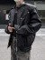POUM黑色pu皮衣外套男2023冬季新款美式高街机车服痞帅飞行员工装夹克 JCF-A121黑色 3XL