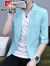 皮尔卡丹（pierre cardin）夏季薄款中袖小西装外套男修身七分袖套装短袖潮男士五分袖两件套 天蓝色+T恤 165/M