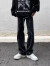 POUM牛仔裤男士秋冬季新款欧美高街拼接设计感直筒修身长裤子 SXNZ-7013黑色 S