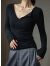 HMRSV大码女装高品质莫代尔春季V领打底衫女内搭设计感上衣长袖T恤女 奶茶色 L(适合体重115-130斤)