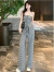 BVX甜辣风时尚运动套装女夏季洋气显瘦条纹吊带背心阔腿裤休闲两件套 条纹色 S（97斤内）