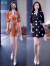 央妮雪纺套装女2024夏季新款气质阔腿短裙裤薄款时髦洋气连衣裙两件套 桔色 M