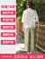 啄木鸟母亲节妈妈装夏装套装减龄2024新中式国风中老年女装洋气棉麻两件 浅绿色套装 3XL 建议115-125斤