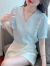 皮尔卡丹超仙雪纺V领短袖衬衫女2024夏新款气质中国风设计感显瘦短款上衣 黄色 M 100-110斤