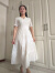 F0923-1新款白色飘逸修身显瘦连衣裙低领大摆花边长袖裙子 白色 M