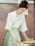 纳琳雅Nalinya2024新款新中式国风立领刺绣喇叭袖衬衫织金刺绣马面裙女 上衣+浅绿色马面裙 M