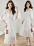 皮尔卡丹夏季短袖连衣裙女2024新款韩版修身气质吊带裙中长款套装蕾丝裙子 白色 L（110-120斤）