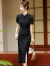 皮尔卡丹（pierre cardin）新中式旗袍连衣裙套装女2024夏季新款感显瘦法式蕾丝两件套裙 黑色 M