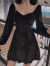 Radinka2024春秋新款法式小众设计感长袖气质连衣裙女森系中长款A字裙SSS 黑色（1194） XL