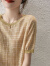 NVWNK品牌24夏季新款冰丝条纹针织圆领短袖t恤女时尚百搭薄款体恤上衣 粉杏色. S 建议85-100斤