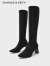 CHARLES&KEITHCK1-90360357女士简约圆头高跟长筒靴 BLACK TEXTURED黑色纹理 35