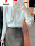 皮尔卡丹（pierre cardin）木耳边雪纺衬衫女2024年新款法式上衣气质长袖甜美小衫设计感小众 米白色 XL