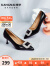 康奈（kangnai）女鞋春季新款方扣设计水钻高跟鞋气质尖头细跟单鞋18232023 黑色 36