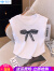 欧贝汐设计感蝴蝶结钉珠短袖T恤女夏季新款洋气减龄小上衣 白色 S