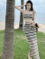 摩舍沙滩裙度假两件套流苏边黑白条纹针织抹胸背心夏季新款半身裙套装 图片色 S