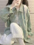 拉夏贝尔牛仔短外套女2024年春秋季新款洋气宽松休闲风开衫长袖女装上衣 绿色 2XL(建议140-160斤)