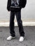 POUM牛仔裤男士秋冬季新款欧美高街拼接设计感直筒修身长裤子 SXNZ-7013黑色 S