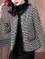 皮尔卡丹（pierre cardin）小香风千鸟格外套女春季2024新款时尚洋气质显瘦减龄短款上衣 黑色 L100-115斤