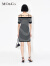 MO&Co.一字肩细肩金属扣条纹吊带气质连衣裙精致裙子女 黑白条色 XS/155