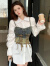韩哚馨（HANDUOXIN） 时尚绑带设计感甜酷复古牛仔吊带背心减龄显瘦衬衫套装女 单白色衬衣 S