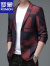罗蒙（ROMON）春夏季薄款休闲时尚西服中年男士韩版西装便西宽松单件西装外套男 红色 XL