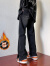 NEW OR MODE黑色牛仔裤男士秋冬季加绒加厚设计感小众拉链直筒阔腿休闲长裤子 黑色 XL