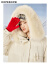 红袖插肩袖毛领羽绒服冬季2022新款女装大连帽长外套 浅米005 M