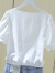 短袖衬衫女夏季新款方领法式露锁骨宽松泡泡袖短款收腰上衣女 白色 S