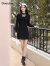 朵以（Duoyi）2023冬季新款复古法式赫本风蝴蝶结连衣裙气质优雅收腰小黑裙女 黑色 M