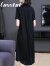 卡思彤（Cosstot）品牌女装 铜氨丝真丝连衣裙新款纯色高贵遮肚宽松短袖气质裙子夏 黑色 XL