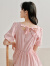 茵曼（INMAN）莱赛尔连衣裙2024夏季女装新款蝴蝶结绑带镂空方领纯色长裙 粉色 M