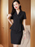 皮尔卡丹黑色西装套装女薄款职业装气质夏季酒店工作服短袖小个子西服外套 单件黑色西装 S