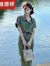 恒源祥军绿色短袖衬衫连衣裙2023年夏季新款中长款小个子百搭显瘦裙子女 M(建议95-105斤)