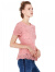 颜域品牌女装秋季新款短款收腰粉色钩花镂空短袖蕾丝上衣小衫70S8464 粉色 XL