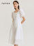 纳薇（naivee）23秋新款时髦气质法式复古设计感方领泡泡袖A字连衣裙 白色 165/88A