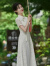 欧若婷雅改良式蕾丝旗袍日常新中式国风连衣裙子夏天女装2024夏季新款衣服 米白色 M