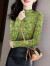 加绒遮肉小香风保暖T恤女士秋冬打底衫时尚内搭修身长袖T恤上衣女 军绿色（加薄绒款） 2XL(适合125-135斤)