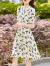 皮尔卡丹夏季连衣裙女短袖2024新款高级感小个子法式气质收腰显瘦碎花裙子 米色 M