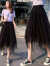 索宛亦不规则半身裙子2022春夏新款A字网纱裙网红同款显瘦中长款仙女裙S 黑色短款 裙长60cm 均码（80-145斤）