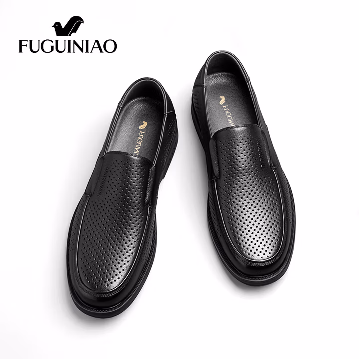 富贵鸟（FUGUINIAO）男鞋商务皮鞋男士休闲百搭德比鞋乐福鞋爸爸鞋 黑色(镂空) 42
