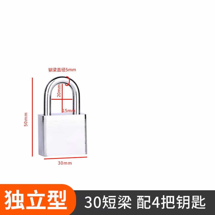 庆工挂锁通开锁通用锁具门锁不锈钢锁子宿舍柜子一把钥匙开多小号锁头 30mm短梁【
